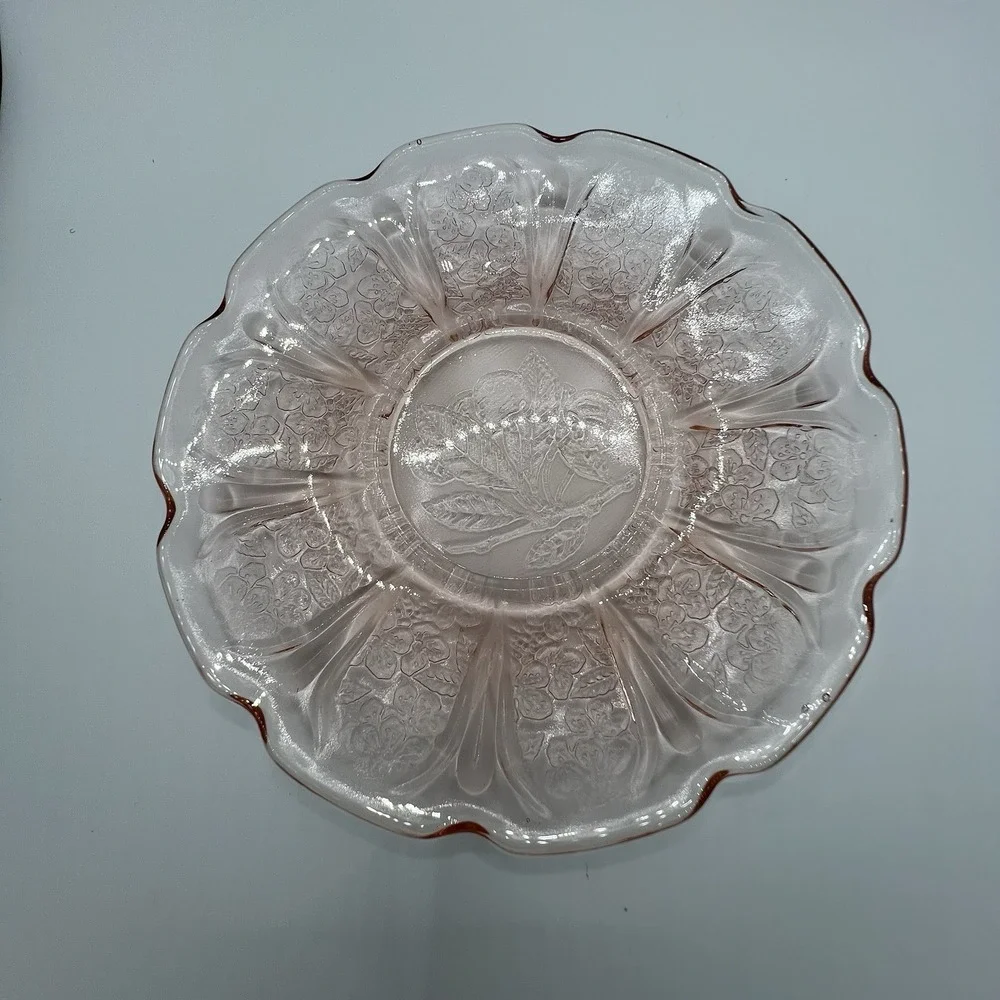 Vintage Jeanette Cherry Blossom Pink Depression Glass Creamer with 2 Saucers